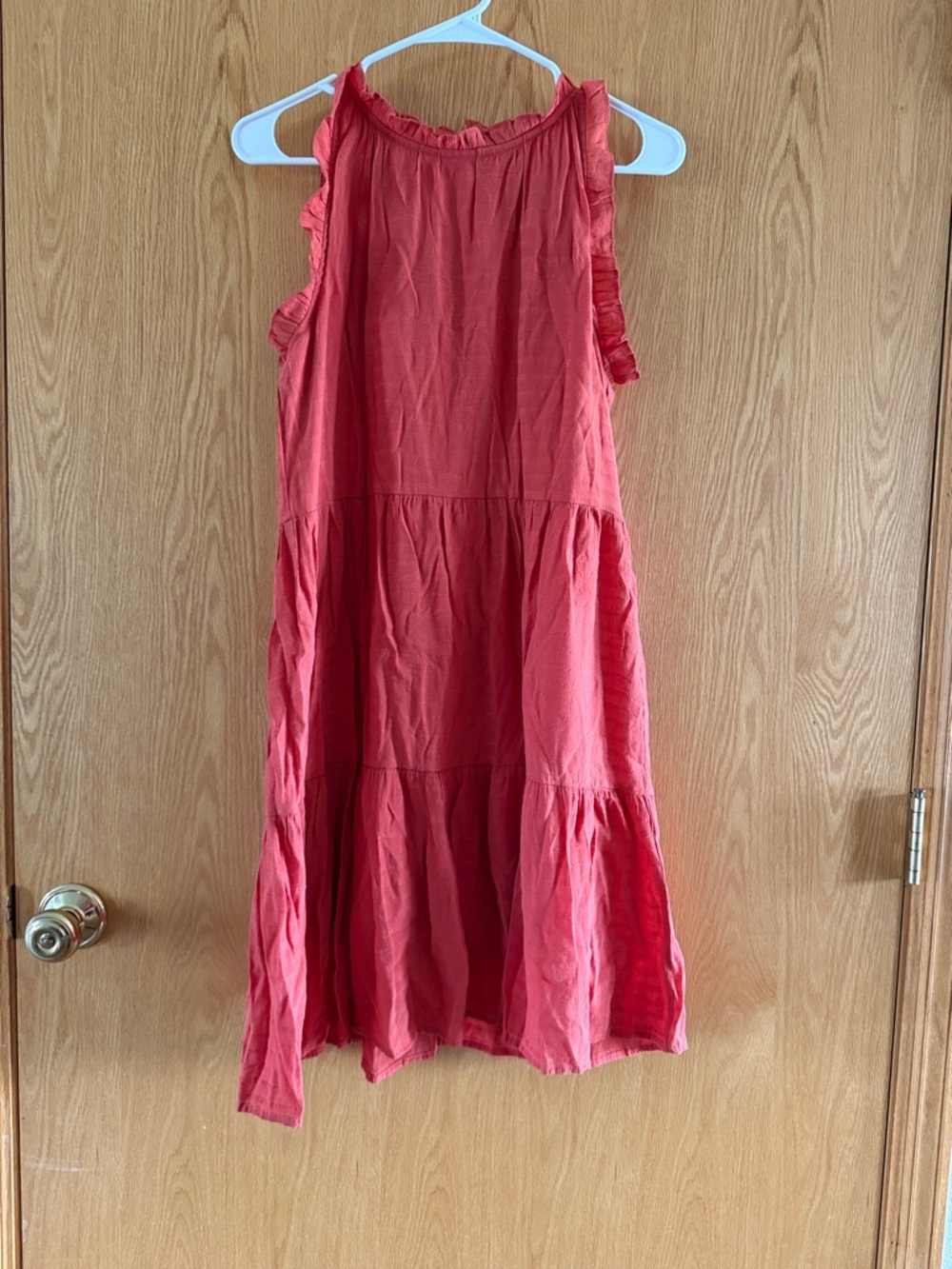 Ruffled Sleeveless Tiered Coral Dress
